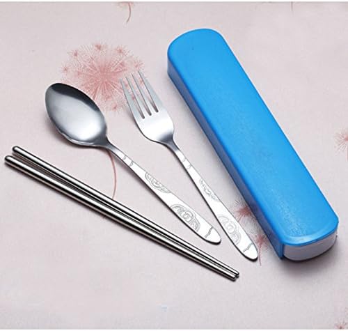 Urstory1 Stainless Steel Chopsticks Cutlery Set - Tableware Case Spoon Fork Bag Picnic Flatware for Men Women Adults Work Lunch Box Blue - Easy to Clean, Safe to Use
