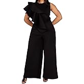 VERWIN Plus Size Ruffle Plain Full Length Loose Sleeveless Women's Jumpsuit Asymmetric Falbala Woman Romper