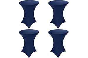 FIVENL 4 Pack 32x43 Inch Cocktail Table Cover Spandex Stretch Square Corners Tablecloth, Navy Blue Cocktail Fitted High Top Table Cloth for Bar, Weddings, Birthday, Banquet, Party (Navy Blue)