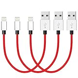 SGIN iPhone Cable,3Pack 8 inches Short Nylon Braided Cord Lightning Cable Certified to USB Charging Charger for iPhone 7,7 Plus,6S,6 Plus,SE,5S,5,iPad,iPod Nano 7 - Red