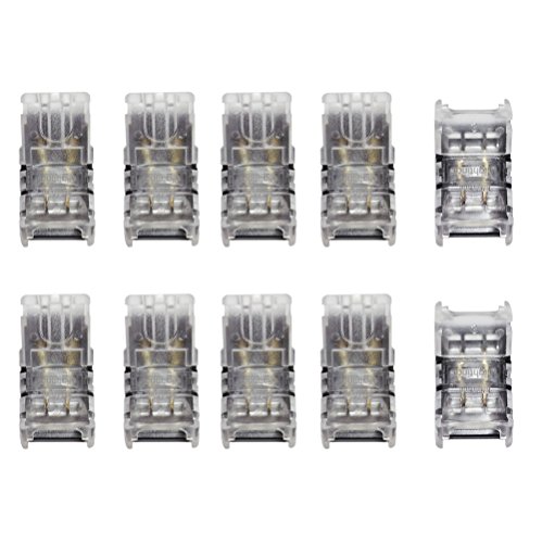 Alightings 2Pin LED Strip Connector for 8mm Non-Waterproof 3528 Single Color Tape Light,22 – 20 AWG Cable Without Stripping the Wires( Kit: 8pcs Strip to Wire + 2pcs Strip to Strip)