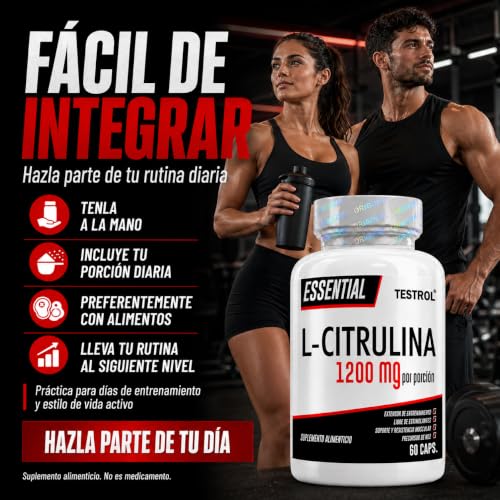 L Citrulina Essential 1200 mg, precursor natural del óxido nítrico que ayuda a la circulación y procesos de vasodilatación. Testrol Citrulina Essential (60 CAPSULAS)
