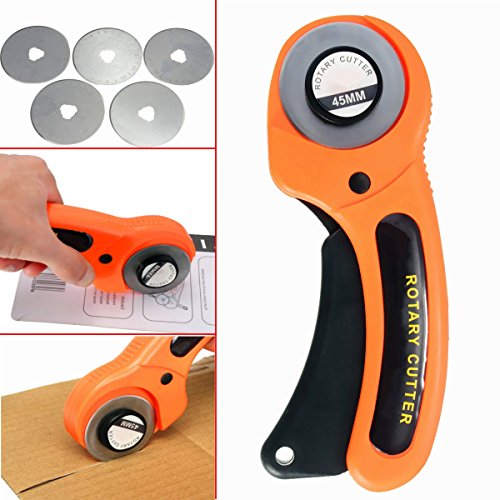 Rotary Cutter, Drillpro Rotary Cutter Blades 45mm, Rotary Cutter for Fabric, Sewing, Quilting, Rotary Cutter Tool + 5 Blades