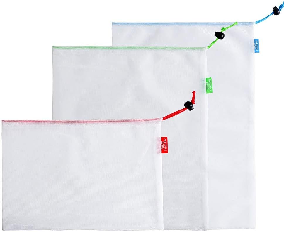 JZK 11 PCS Small Medium Large eco-Friendly Reusable Foldable mesh Drawstring Shopping Bags for Fruit and Vegetables Grocery Produce net Bags - Image 5