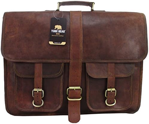Yuge Bear 18" B2P Mens Vintage Style Genuine Leather Laptop Bag Briefcase