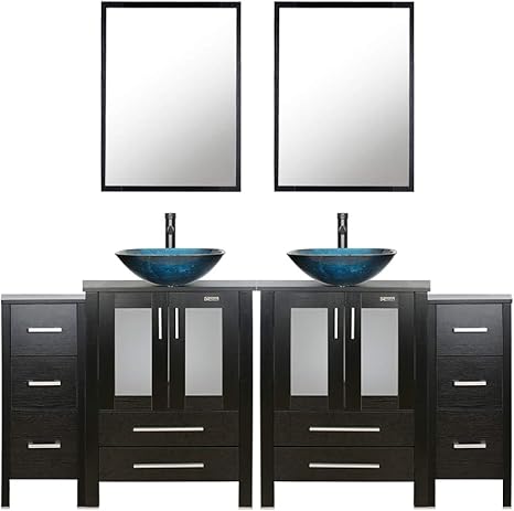 Amazon Com Eclife 72 Bathroom Vanity Sink Combo Black W Side Cabinet Vanity Turquoise Square Tempered Glass Vessel Sink 1 5 Gpm Water Save Faucet Solid Brass Pop Up Drain With Mirror 2a10
