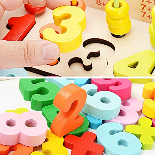 Livoty Building Blocks Construction Playboards Toy Set,Wooden Kid's Beads Number Graphical Puzzle Jigsaw Educational Toy (A)