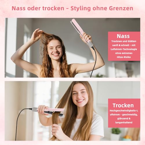 VIKICON Air Hair Straightener, Professional Ion Air Straightener without Heating Plates, Straighteners Curls and Straightens for Medium to Long Hair, Gentle Hair, Less Hair Breakage, More Shine, Light