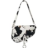 PURFANREE Women Cow Print Saddle Shoulder Bag Clutch Purse Underarm Handbag Satchel Zipper Crossbody Bag