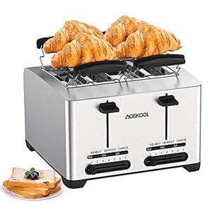 4 Slice Toaster, Acekool TA1 Compact Extra Wide Slot Stainless Steel Toasters, 7 Browning Setting with Defrost/Reheat…