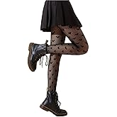 Womens Heart Fishnet Tights – Black Sheer Patterned Tights with Hearts, Goth Fishnet Stockings for Women & Girls, Cute Black Lace Tights to Elevate Your Look