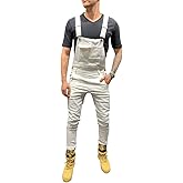 LONGBIDA Men's Denim Bib Overalls Fashion Slim Fit Jumpsuit with Pockets