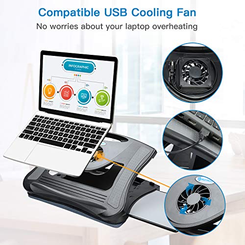 HUANUO Lap Desk with Cooling Fan, Laptop Lap Desk with 5 Adjustable