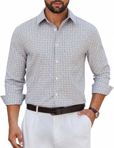 COOFANDY Men's Long Sleeve Plaid Button Down Cotton Wrinkle Free Dress Shirt at Amazon
