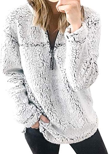 FAPIZI Women's Casual Long Sleeve Zip Fluffy Sherpa Sweatshirt Winter Warm Fuzzy Fleece Oversized Coat Jacket Pullover