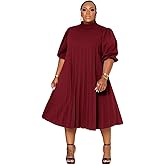 Tycorwd Women's Plus Size Casual Pleated Dress Summer Short Sleeve Flowy Swing Dress Loose Beach Dresses