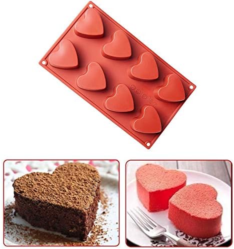 Heart Silicone Molds, 8 Cavities Silicone Cake Mold Non-stick Round Baking Mold for Soap, Chocolate, Cupcake, Pie