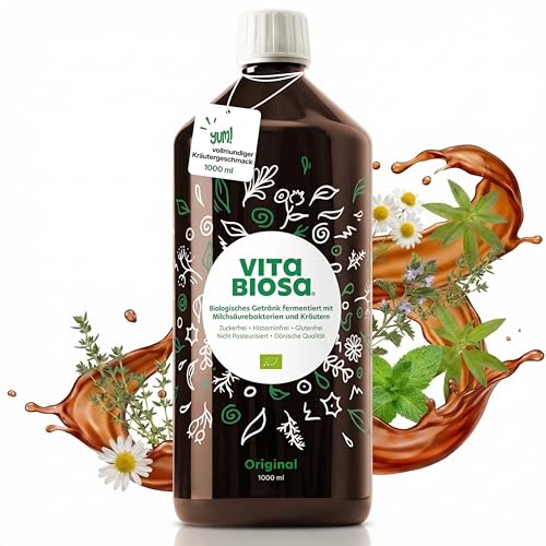 Vita Biosa Kräuter Bio Fermentgetränk 1 L – frisch und sauer – aktiven Milchsäurekulturen und 19 Kräutern aus kontrolliert biologischem Anbau – vegan,