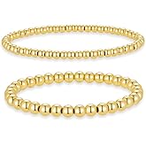 HXNIBATSAR Stainless Steel Gold & Silver Jewelry Set ， Snake Chain Necklace Women Adjustable Initial Bracelet Bead Bracelets Gift for Her