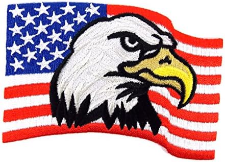 AMERICAN FLAG w/EAGLE HEAD(3.5") Embroidered Patche 4 "