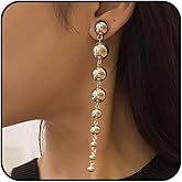 Long Gold Ball Dangle Statement Earrings for Women Fashion Vintage Round Beaded Drop Hanging Earrings Bold Earrings Wedding Valentine's Day Jewelry