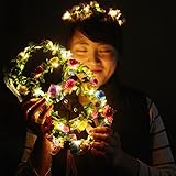 COSOON 4 Pcs LED Flower Wreath Headband - Crown Floral Garland Boho for Festival Wedding, Wreath Headdress with LED Decor T013