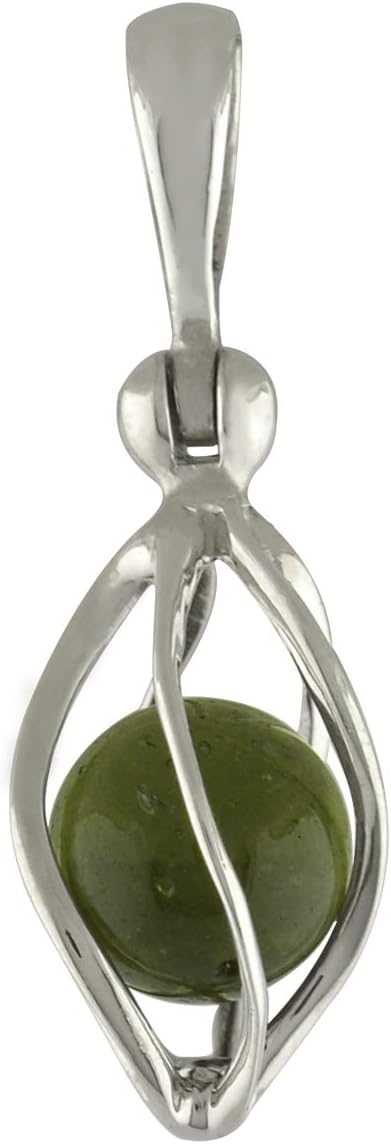 Moldavite Sphere Sterling Silver Cage Pendant