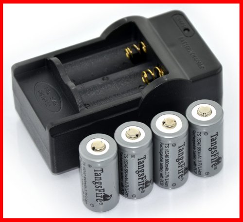 TangsFireÂ® 4Pcs 16340 880mAh 3.7V CR123A Rechargeable li-ion Battery and 16340 battery Charger