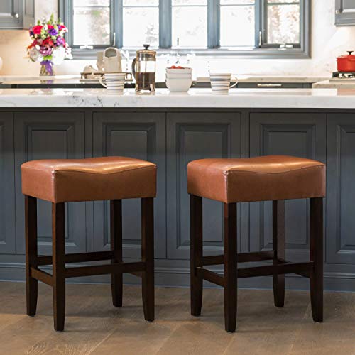 Christopher Knight Home Lopez Rückenfreie Leder-Thekenhocker, 2-teiliges Set, Haselnuss – Bild 3