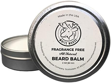 Premium Beard Balm 100% Natural Leave-In Beard Conditioner - Fragrance Free - New Luxury Blend of Wax, Oils and Butters - 2oz - Made in the USA - by White Moose
