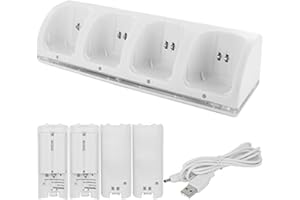 Battery Chargers 4 in 1 Multiple Port Charging Station with 4 Rechargeable Battery Packs & USB Cable for Wii & Wii U Remote C