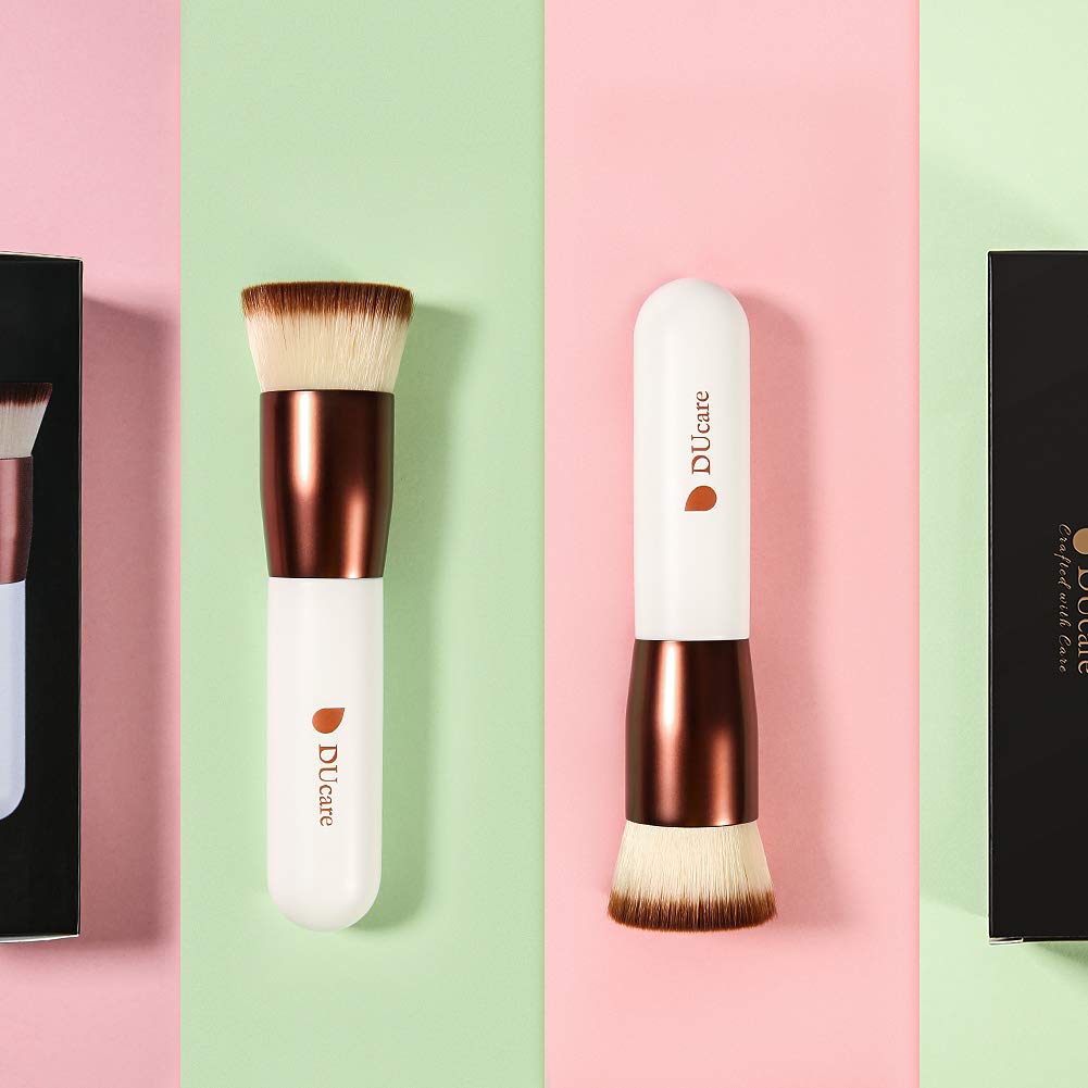DUcare Flat Top Kabuki Foundation Brush, Synthetic Professional Liquid Blending Mineral Powder Makeup Tools, Rose Golden/White: Beauty