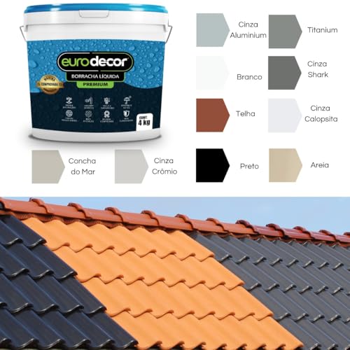 Euro Decor Tinta Borracha Líquida Flexível Premium 10kg - Impermeabilização Total, Flexível e Resistente a Fissuras para Telhados, Reboco e Metal - Isolante Térmico contra Infiltrações (Branco Neve)