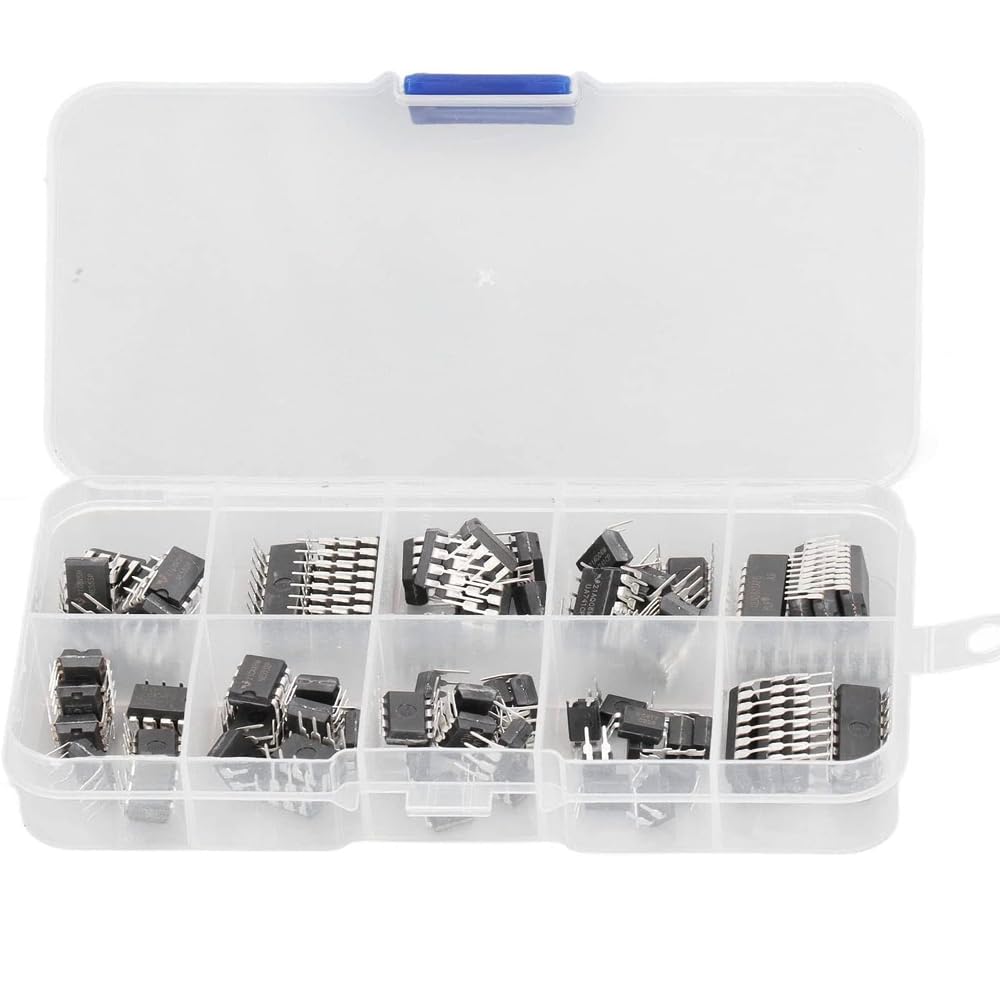 Suithink IC Chips Kit 85 Pieces 10 Types Integrated Circuit Chip, NE555, LM324, LM393, UA741, ULN2803, LM358, LM386, NE5532, ULN2003, PC817, Electronic Components