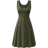 OMZIN Women's Sleeveless Midi Dress Casual Flared Tank Dress Solid Color Cotton Skater Swing Dresses