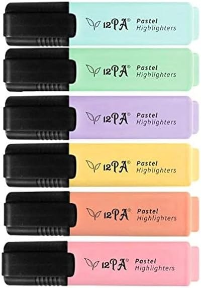 12PA Pastel Highlighters Set of 6 with Chisel Tip 1–5 mm