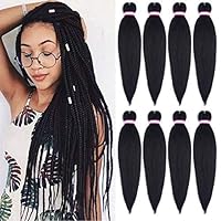 Pre-Stretched E Z Braiding Hair 20Inch 8 Packs Professional E Z Braid Hair Perm Yaki Straight Crochet Braids Hot Water Setting Synthetic Fiber Jumbo Braiding Hair Extension (20Inch, 1B#)