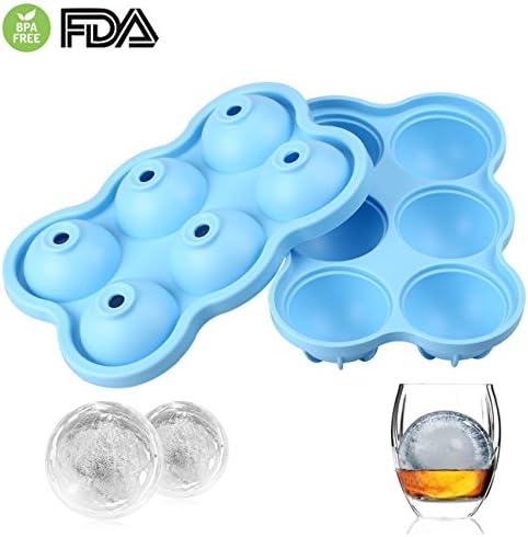 Ice Ball Maker Mold, Ice Cube Trays Silicone, Sphere Round Ice Molds with Lid, Easy Release Ice Cube Mold for Whiskey, Cocktail, Beverages by Alrigon, BPA Free, Blue