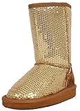 Aling 7K Little Girls Sequin Slip On Shearling Boots Gold
