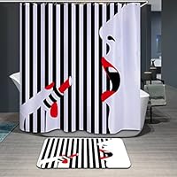 Dodou 72 X 72 Inch Lipstick Girl Bathroom Decor Shower Curtain Waterproof Fabric Polyester Set with Hooks