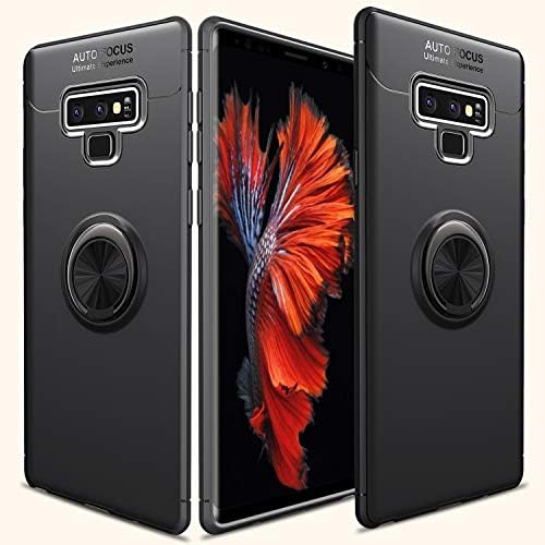 Galaxy Note 9 Case, cresawis 360 Rotating Ring Grip Kickstand & Magnetic Metal Patch Shock Absorbing Bumper Soft TPU Case for Samsung Galaxy Note 9-Black