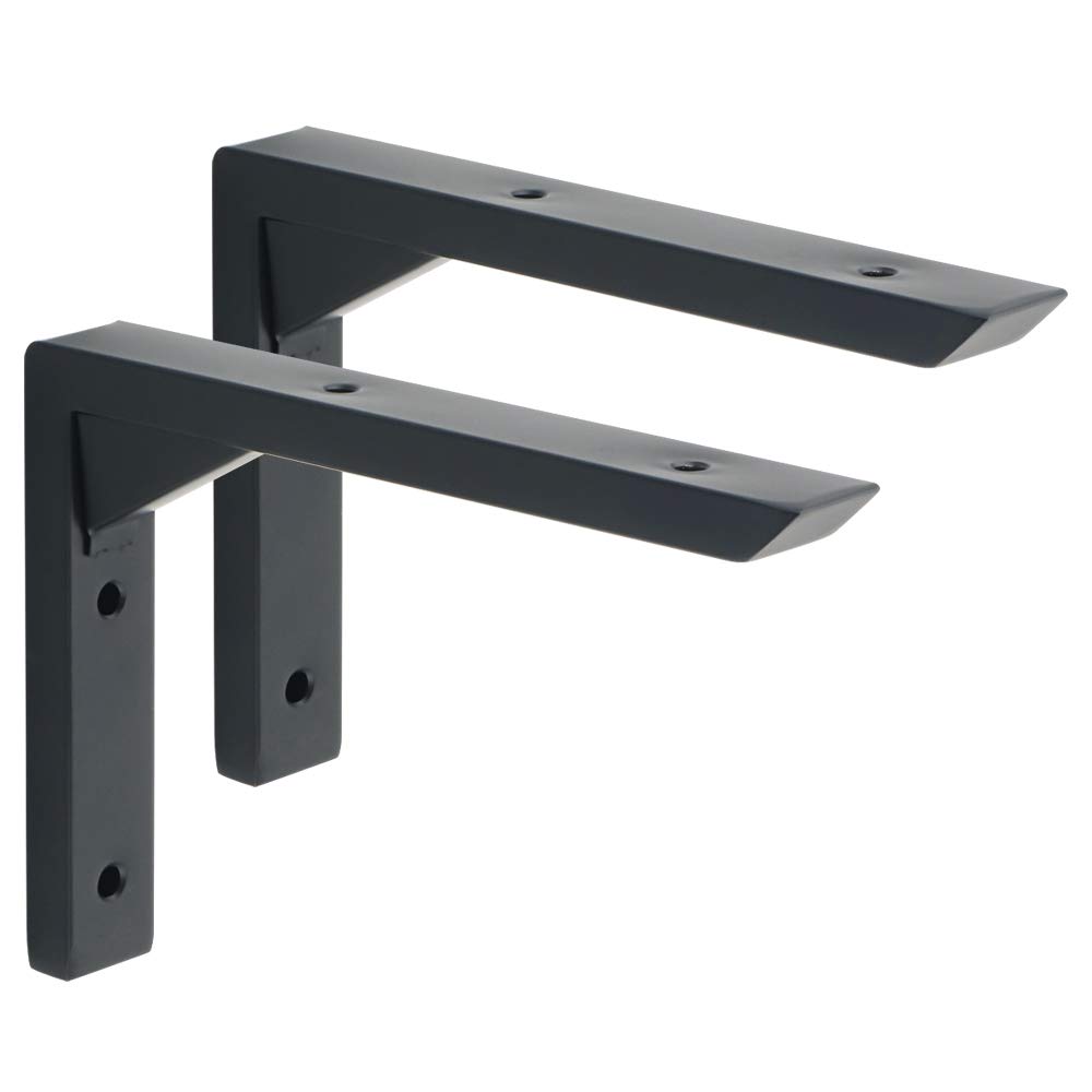 Mooche 2PCS Heavy Duty Shelf Brackets 6 inch, Black Wall Brackets for Shelves, Stainless Steel Triangle Shelf Support with Screws for Living Room Bedroom Garage — image 1