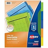 Avery 5-Tab Plastic Binder Dividers, Insertable Multicolor Big Tabs, 1 Set (11900)