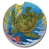 CounterArt Absorbent Stoneware Car Coaster, Green Sea Turtle