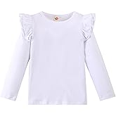 12M-7Y Toddler Baby Girls Ruffle Round Neck Blouse Kids Girl Solid Color Short T-Shirts Casual Tee Tops Bottom