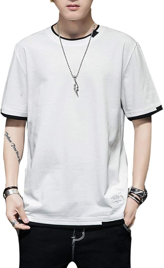 Amazon Tシャツ半袖 メンズ Tシャツ 男 綿100 無地 おしゃれ ゆったり ファッション 人気 やわらか 快適 春 夏 スモッグ ブルー Xl Tシャツ カットソー 通販