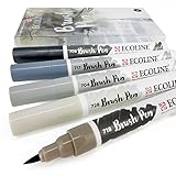Royal Talens - Ecoline Liquid Watercolour Drawing Painting Brush Pens - Set of 5 in Plastic Wallet - Grey