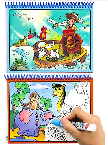 Aqua Doodle,Reusable Water-Reveal Activity Pads 2-pk Water Coloring Books Aqua Drawing Painting Toy Travel Kits with Bonus Pens for Kids (Zoo&Dinosaur)