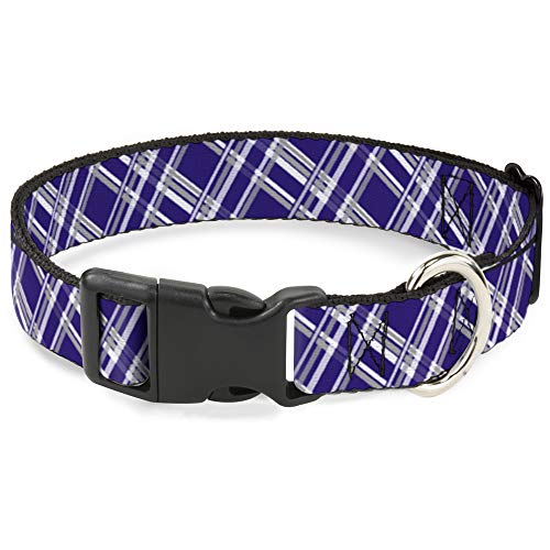 Buckle-Down Plastic Clip Collar - Plaid X3 Purple/Gray/White - 1" Wide - Fits 1…