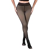 HEPOE Fleece Lined Tights Sheer Women, Tummy Control Fake Translucent Thermal Pantyhose Leggings Warm Tights for Winter